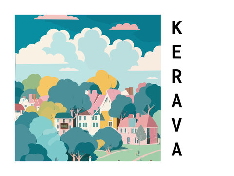Kerava: Vintage travel poster with an Finnish landscape and the title Kerava