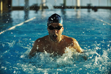 health and fitness lifestyle concept with young athlete swimmer recreating  on olimpic pool