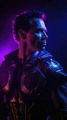Photo realistic science-fiction, fantasy, illustration of a synthwave, spaceship pilot or smuggler. Anatomy and lighting reference. Generative AI.
