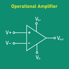 Operational amplifier symbol in physics. Op amp schematic symbol. Vector illustration. - obrazy, fototapety, plakaty