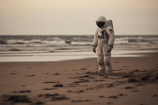 Astronaut lost on the beach AI generated image