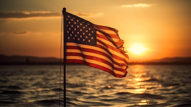 United States flag at sunset AI generated image