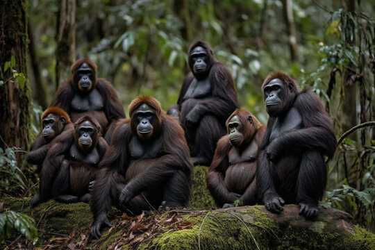 Group of simians looking at camera AI generated image