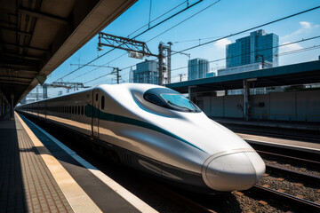 Fototapeta premium Shinkansen bullet train at a station, generative AI