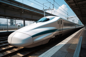 Fototapeta premium Shinkansen bullet train at a station, generative AI