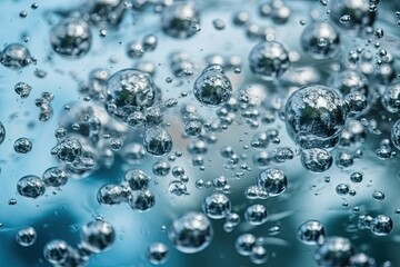 close-up water bubbles on a blue background Generative AI
