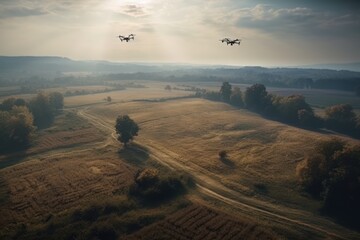 Drones flying over a field - generative ai