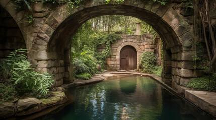 Fototapeta na wymiar A hidden grotto with an enchanting waterfall flowing into a serene pool Generative AI