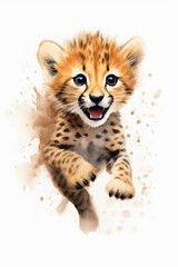 Fototapeta premium junger Gephard, Cheetah Cub, Water Colour Art, 3584x5376, Ratio 2:3