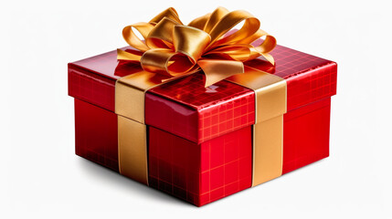 Obraz premium A red gift box with a gold bow. Generative AI.