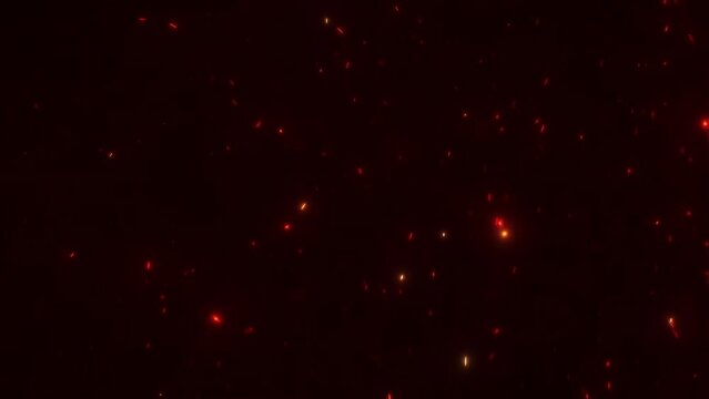 Red shimmering abstract energy particles loop background. Concept 3D animation overlay of rising and floating futuristic artificial intelligence quantum nanotechnology robots swirling in space.