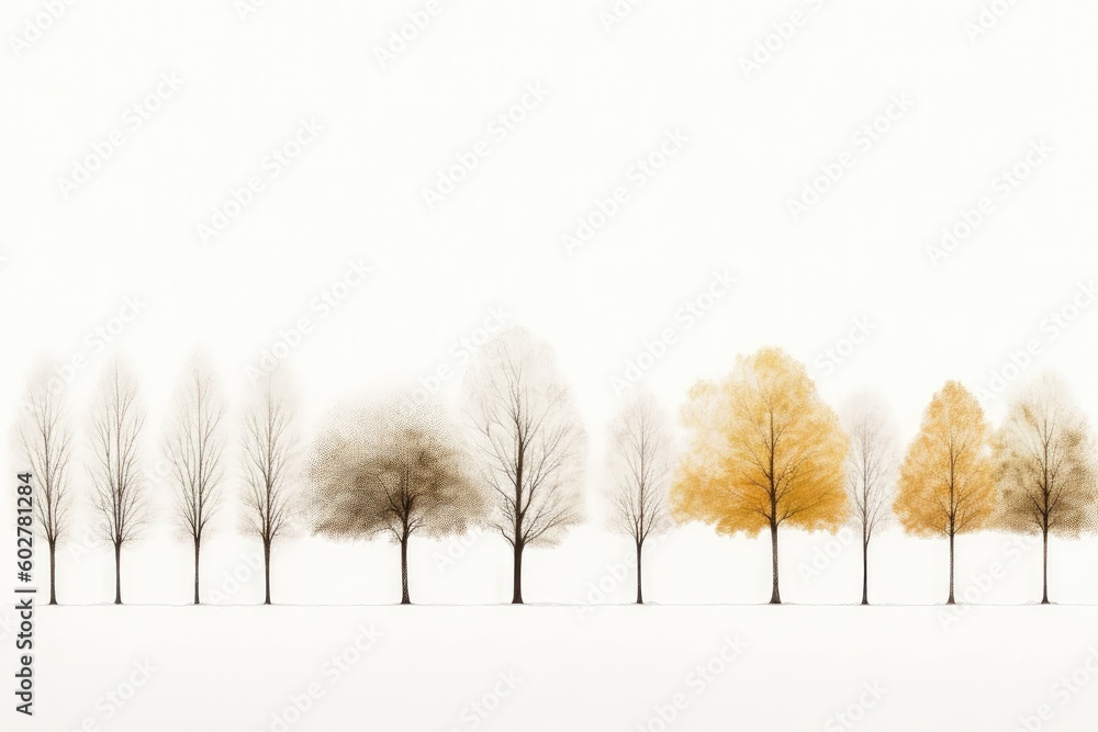 Poster winter landscape with a row of yellow-leaved trees generative ai