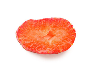 Slice of fresh strawberry on white background