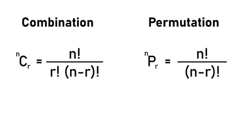 Permutation and combination formulas in mathematics.