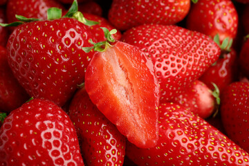 Texture of fresh strawberries as background