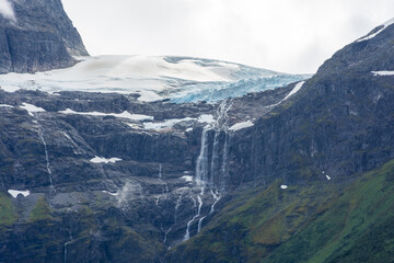 View of the Jostedalen Glacier melting over the Lovatnet Lake,  Norway