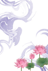 喪中はがき　蓮　和柄　背景	