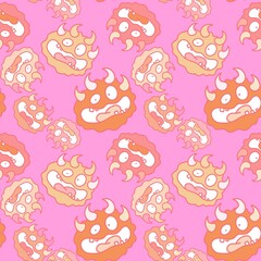 Fototapeta premium Cartoon monsters seamless emoticons aliens pattern for kids clothes print and wrapping paper and fabrics