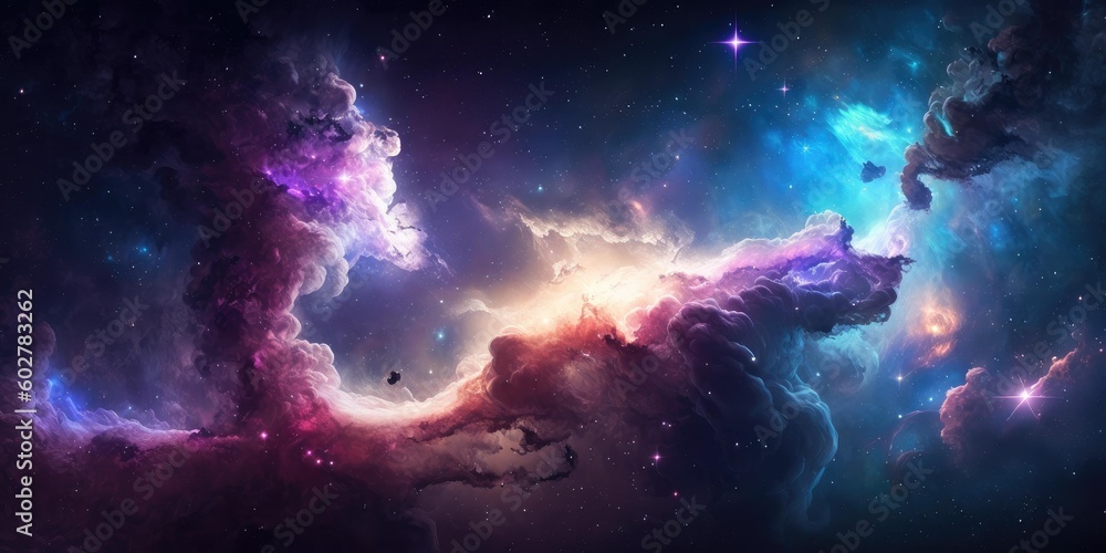 Poster background of an infinite space with stars, galaxies, nebular. superlative generative ai image.