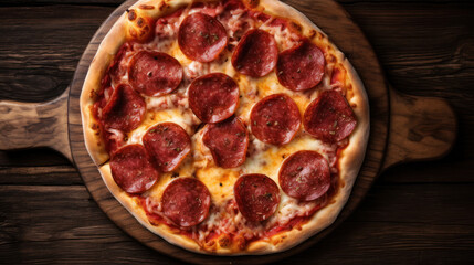 A Pepperoni Pizza on a Rustic Table