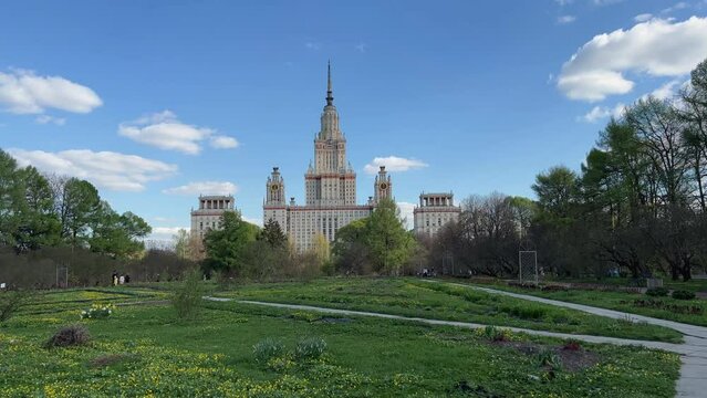 View of the Moscow State University building from the Botanical Garden 