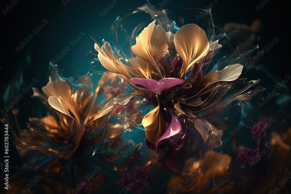 Poster a close-up of a flower with a dark backdrop and the bloom in focus generative ai
