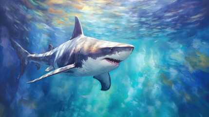 Naklejka premium Great white shark created with generative AI technology