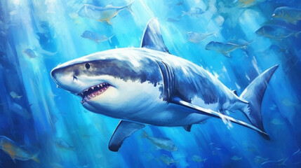 Fototapeta premium Great white shark created with generative AI technology