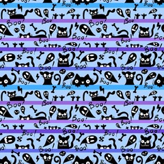 Halloween cats seamless animals monsters pattern for wrapping paper and kids clothes print and fabrics and linens