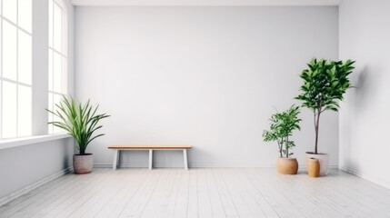 Fototapeta premium A Mockup Room with Windows and a Empty Wall for Pictures