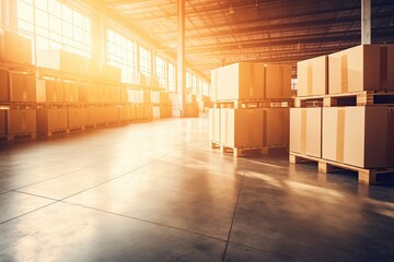 Warehouse Interior Filled with Stacked Boxes and Crates Generative AI