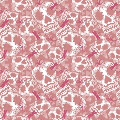 Halloween monsters seamless sculls with flower pattern for wrapping paper and fabrics and linens and fashion textiles