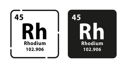 Rhodium periodic element icon. The chemical element of the periodic table. Sign with atomic number. Atomic mass and electronegativity values. Vector illustration