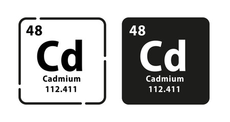 Cadmium periodic element icon. The chemical element of the periodic table. Sign with atomic number. Atomic mass and electronegativity values. Vector illustration