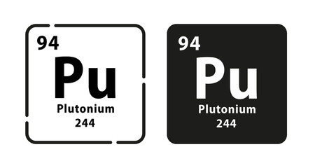 Plutonium periodic element icon. The chemical element of the periodic table. Sign with atomic number. Atomic mass and electronegativity values. Vector illustration