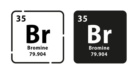 Bromine periodic element icon. The chemical element of the periodic table. Sign with atomic number. Atomic mass and electronegativity values. Vector illustration - obrazy, fototapety, plakaty