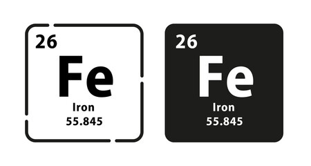 Iron periodic element icon. The chemical element of the periodic table. Sign with atomic number. Atomic mass and electronegativity values. Vector illustration