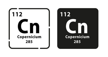 Copernicium periodic element icon. The chemical element of the periodic table. Sign with atomic number. Atomic mass and electronegativity values. Vector illustration