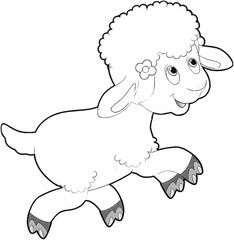 sketch cartoon scene with funny looking farm sheep smiling illustration for children