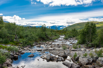 Beautiful mountain landscape in the trail for Trolltunga,  Norway