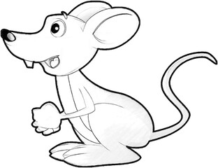 sketch cartoon scene with happy farm rat mouse having fun isolated illustration for children