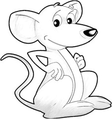 sketch cartoon scene with happy farm rat mouse having fun isolated illustration for children