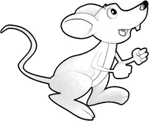 sketch cartoon scene with happy farm rat mouse having fun isolated illustration for children
