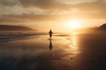 Person Running on a Beach at Sunrise, Symbolizing a Sense of Freedom and Adventure