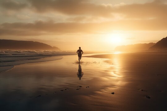 Person Running on a Beach at Sunrise, Symbolizing a Sense of Freedom and Adventure