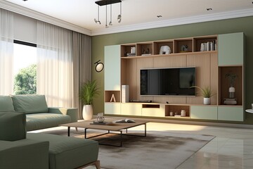 modern living room with stylish furniture and a large flat screen tv Generative AI