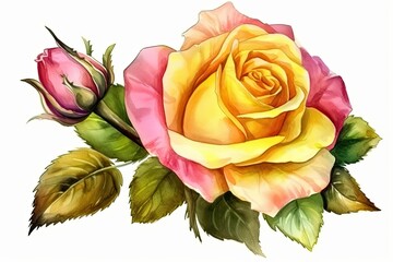 vibrant yellow and pink rose painting Generative AI