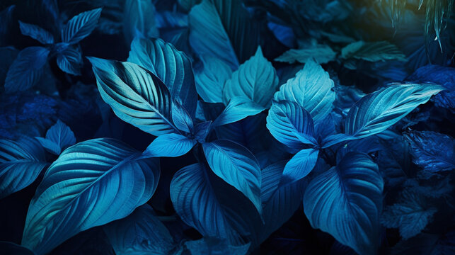Blue Leaves Bundle Background - Generative AI © AnArtificialWonder