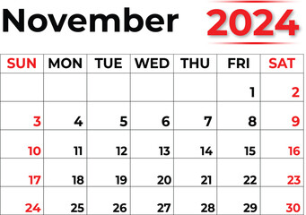 Monthly Calendar Design :  November 2024