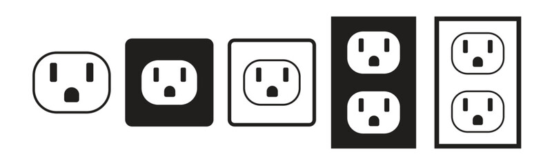NEMA 5-15 grounded power outlet vector icon set, AC power plugs and sockets icon set , Power electric socket